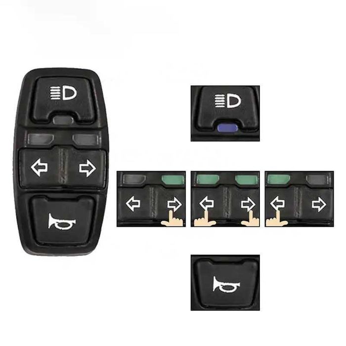 Comutador iluminado piscas, buzina e luzes 22 mm plástico moto