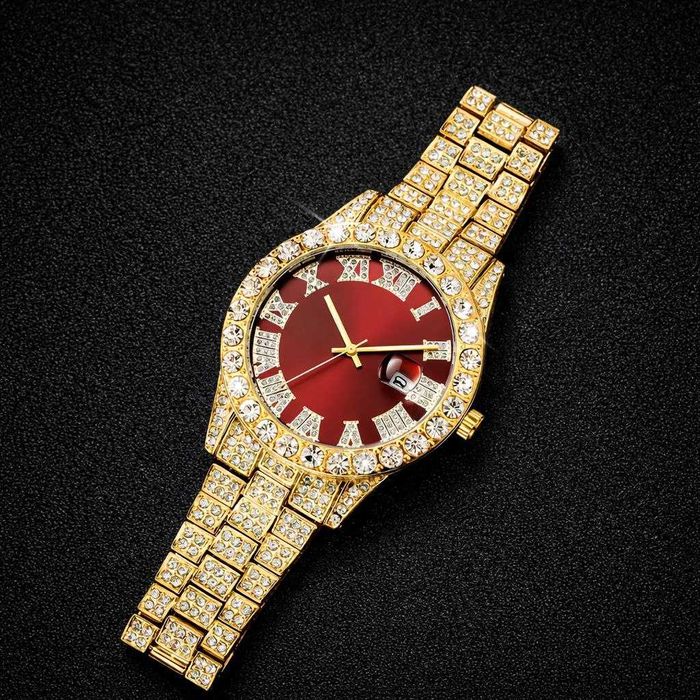 Чоловічий наручний годинник у стилі Rolex Day-Date, золото, кристали