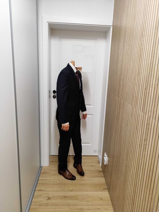 Garnitur granatowy na wesele 40/170/96 + krawat, spodnie 50/90