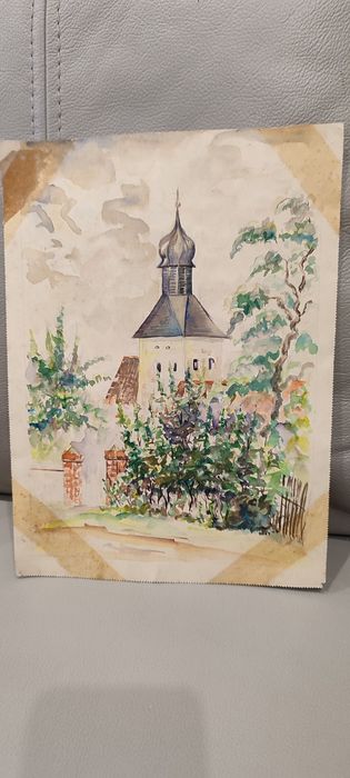 Stara akwarela dwustronna