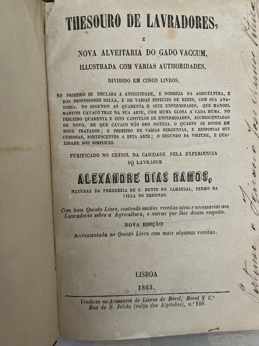 Thesouro de Lavradores (1863) – Manual agrícola e veterinário raro