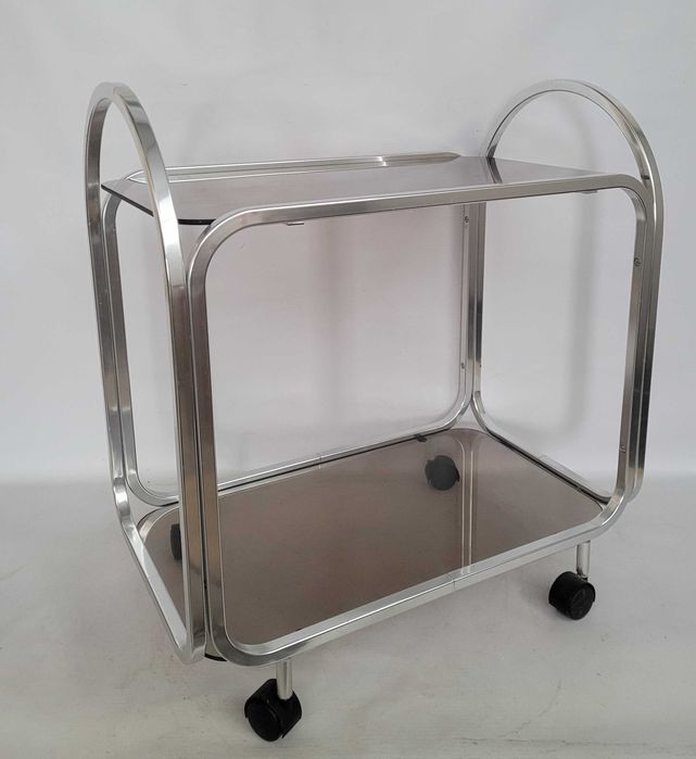 bauhaus stolik ALUMINIOWY dymione  szkło, lata 70