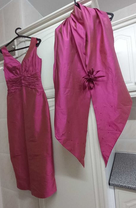 Vestido cerimónia, seda pura , tamanho S