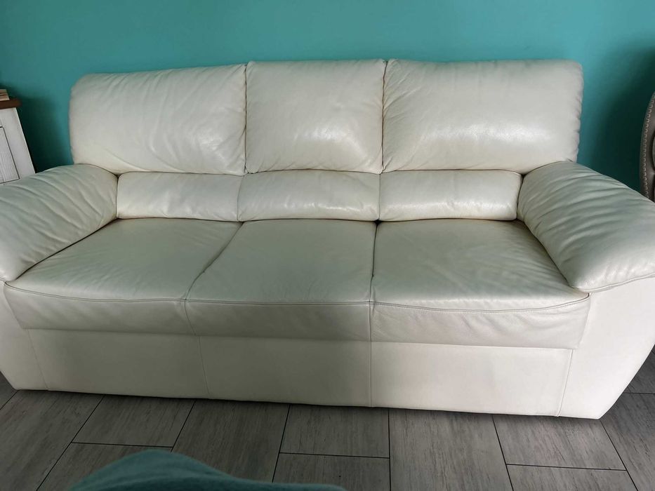 Kanapa ze skóry naturalnej. Kler. 3 osobowa, kolor ecru