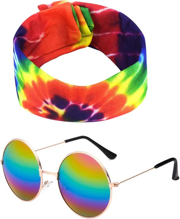 Zestaw Hippie Okulary I Opaska Tęczowa Rozmiar One Size