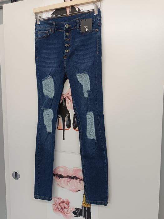 Spodnie damskie jeansowe jeansy skinny nowe hit viral style new hot Basic must have retro vintage premium Boho dziury
