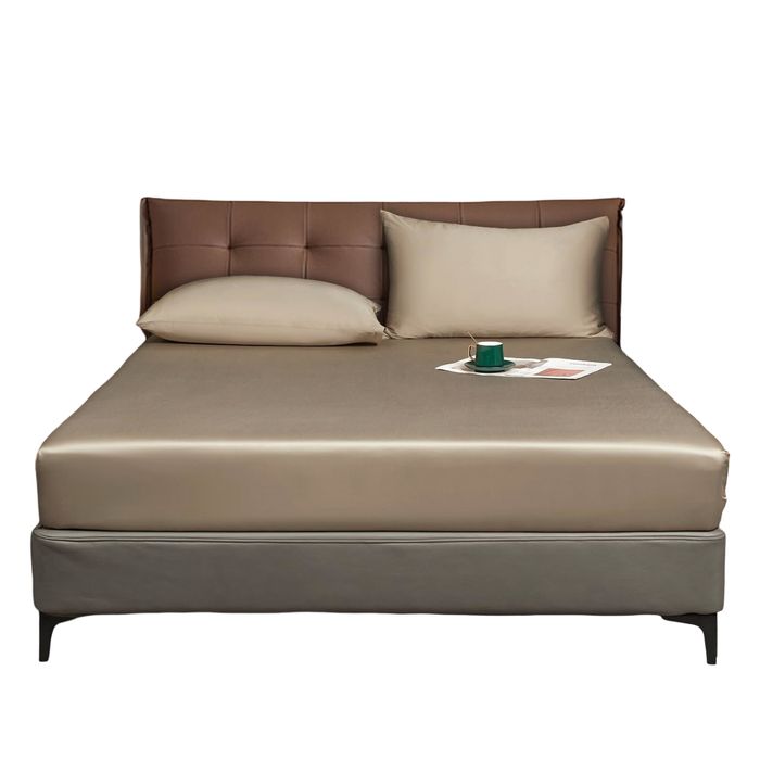 Luofanfei prześcieradło satynowe z gumką - 200x200 brąz