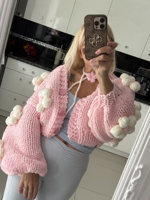 Kardigan keiaty 3d handmade bufiaste rękawy