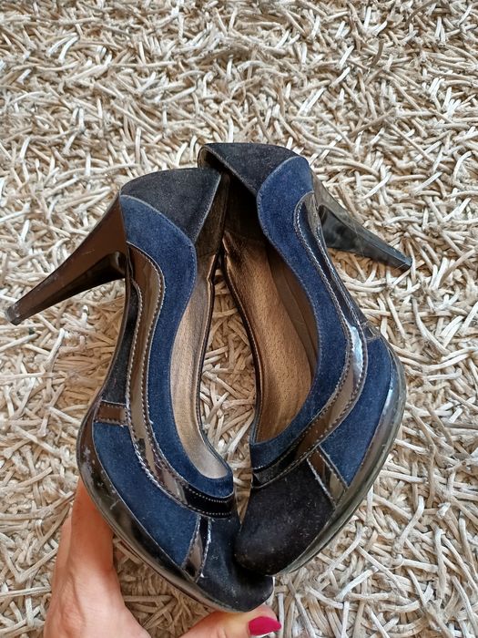 Buty damskie szpilki 10cm 37 24cm czarny granatowy stan dobry Dalmado