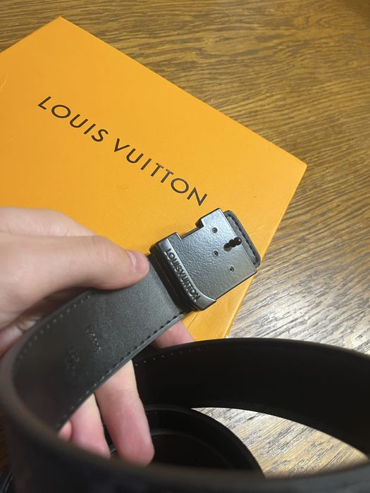 Louis Vuitton pasek skórzany – czarny, klamra LV