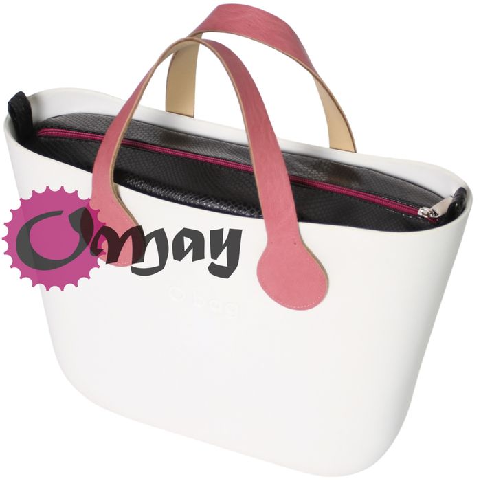 Czarny organizer do OBAG MINI eko skóra wąż wężowa RÓŻ wnętrze OMAY