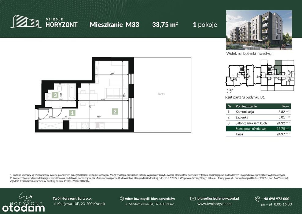 Nisko ul. Sandomierska: 1 pokój 33,75 m² z tarasem 24,97 m² | Horyzont