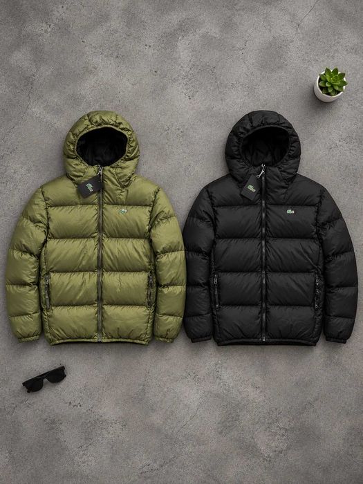 Двосторонній пуховик з капюшоном хакі чорний зимовий 2 в 1 (S-XXL)