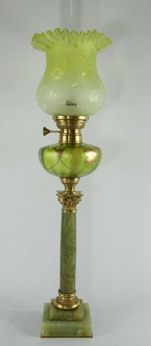 Kolumnowa LAMPA NAFTOWA onyx mosiądz brenner MATADOR kominek klosz 82 cm
