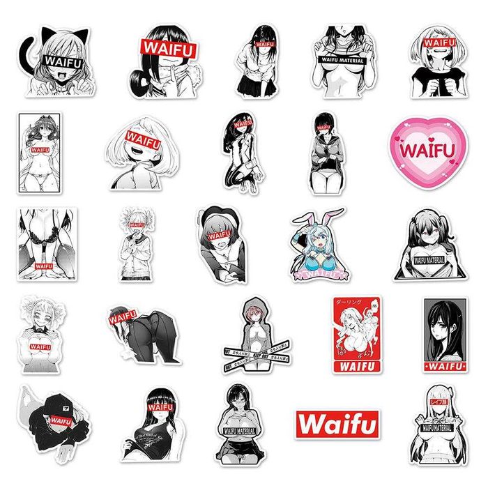 Наклейки стикеры с сексуальными аниме хентай девушками Waifu 50 шт.
