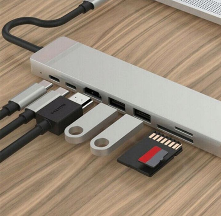 HUB USB C 3.0 8W1 adapter przejściówka port HDMI 4K karta SD LAN