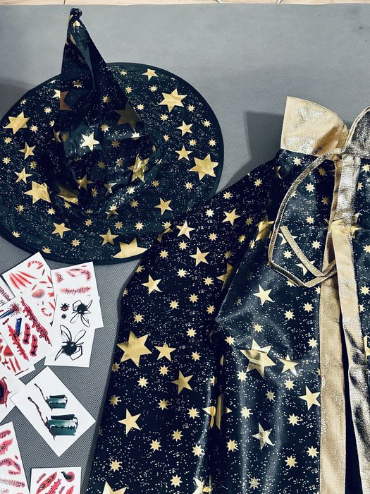 Strój czarodziej przebranie halloween bal czarodziej GRATIS Tatuaże