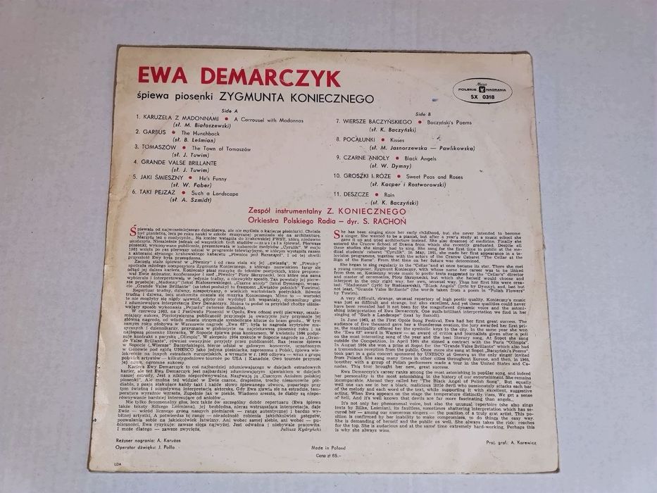 Ewa Demarczyk – Śpiewa Piosenki Zygmunta Koniecznego. Muza. Vg