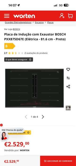 Placa de Indução com Exaustor BOSCH PXX875D67E (Elétrica - 81.6 cm