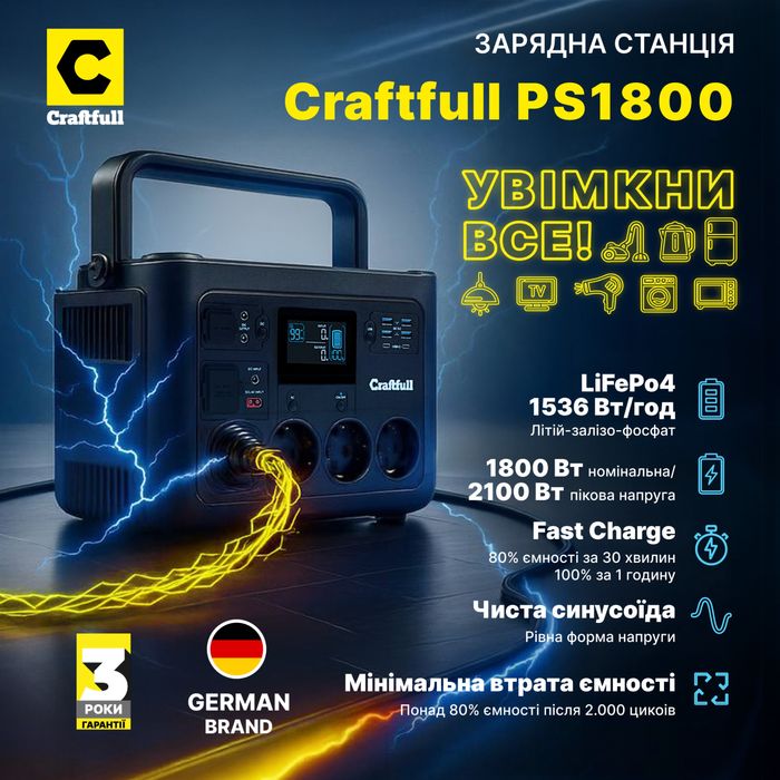 ‼️ Дуже потужна! Зарядна станція CraftFull 1536 Вт/год, 1800/2100 Вт
