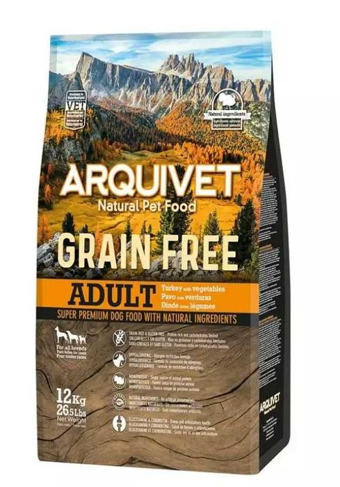 Karma dla psa bez glutenu Arquivet GRAIN FREE Indyk z warzywami 12 kg