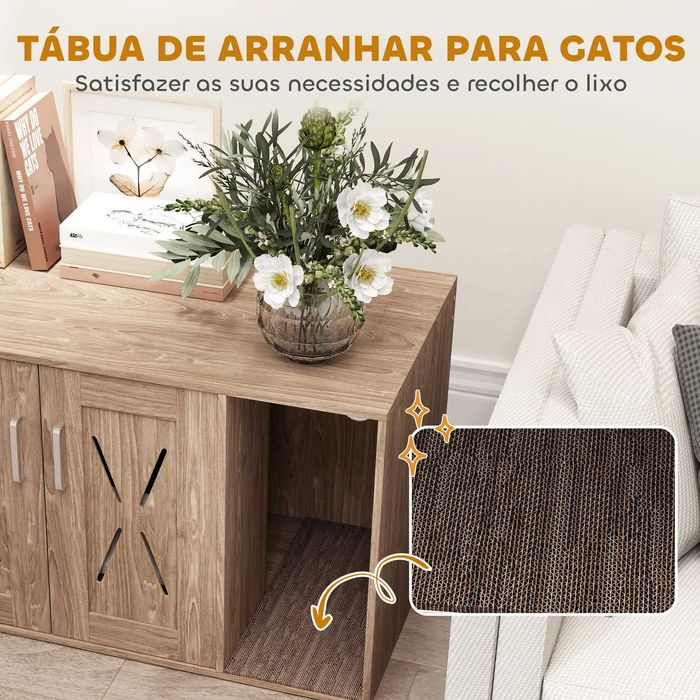Móvel Caixa de Areia para Gatos 3 em 1 com Portas Tapete para Arranhar