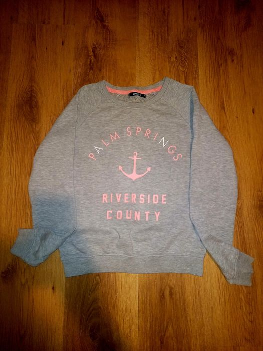 Bluza S 36 szara napis róż aplikacja basic