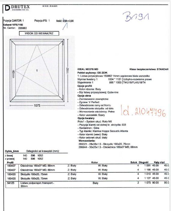 Okno DRUTEX Ideal Neo – 1075 x 1192 – Outlet – Transport Gratis B191