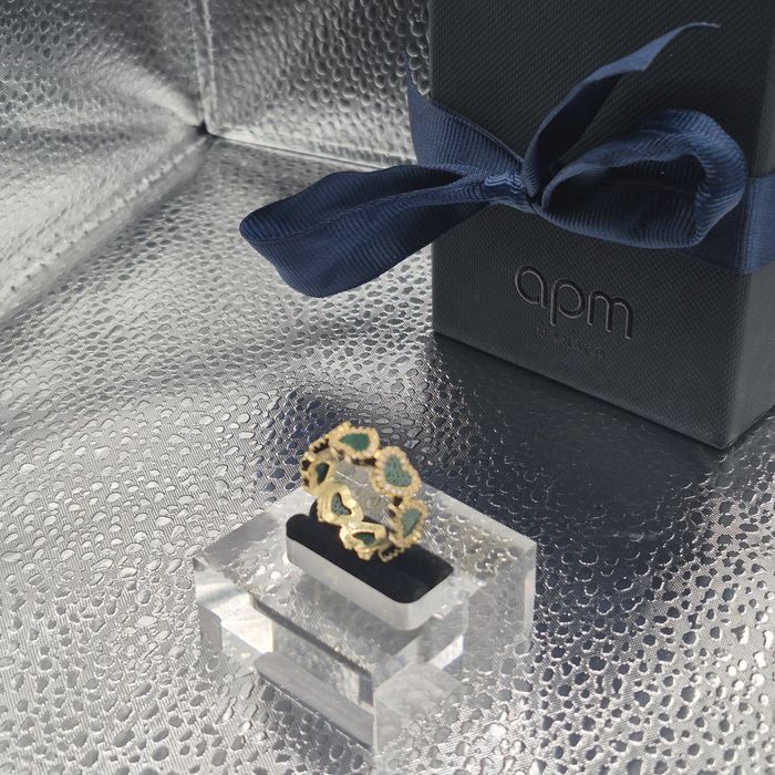 Anel APM Mónaco Corações verde/dourado