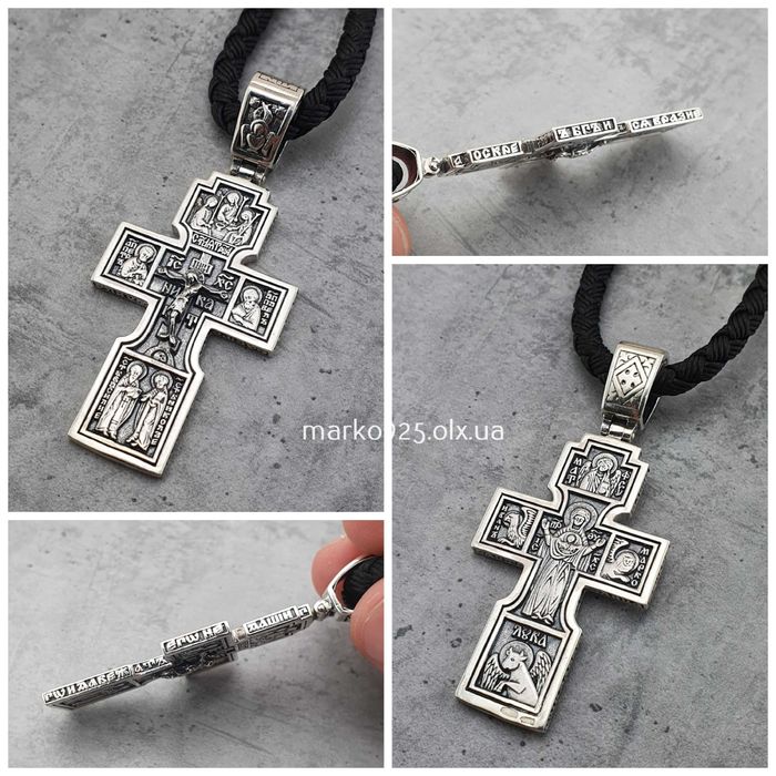 Шовкова цепочка з хрестиком чоловічим двостороннім шнур вставками 4 мм