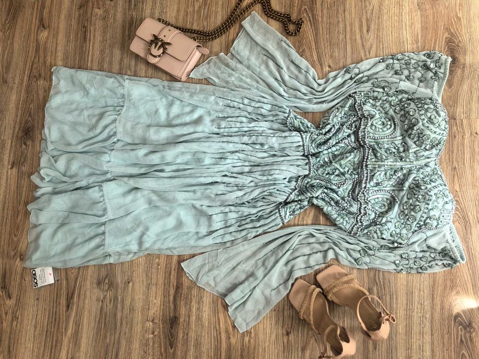 Asos piękna bogato zdobiona perełki 46 XXXL impreza wesele sylwester