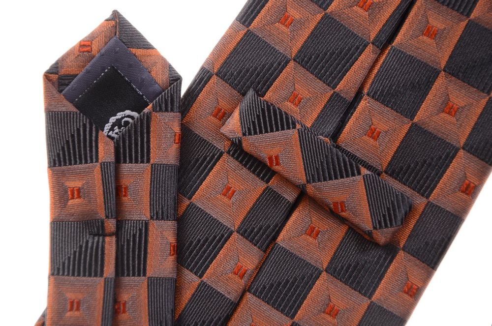 C&A jedwabny krawat szary pomarańczowy 8,5cm