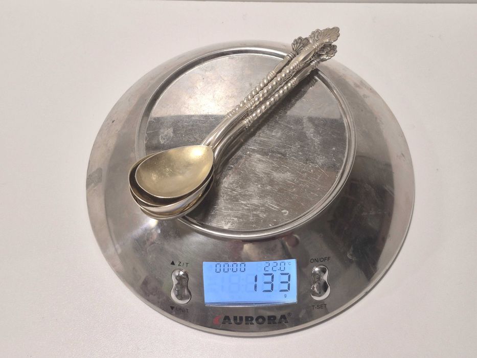 Набор винтажных чайных ложечек, серебро с позолотой 875 пробы, 6 штук