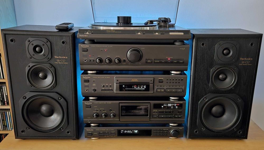 Wieża Technics z pilotem gramofonem + kolumny Technics SB-CS7