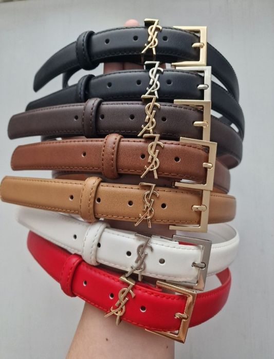 Nowy Pasek Damski YSL Yves Saint Laurent Czarny Brązowy Biały