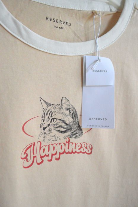 Reserved t-shirt koszulka z kotkiem kotem Happiness 164 cm lub XS