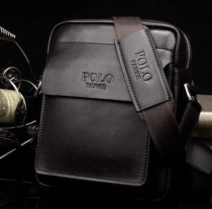 Чоловіча мужская черная коричневая модная сумка планшетка Polo поло