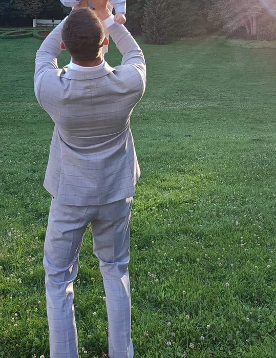 Garnitur męski ślubny kratka