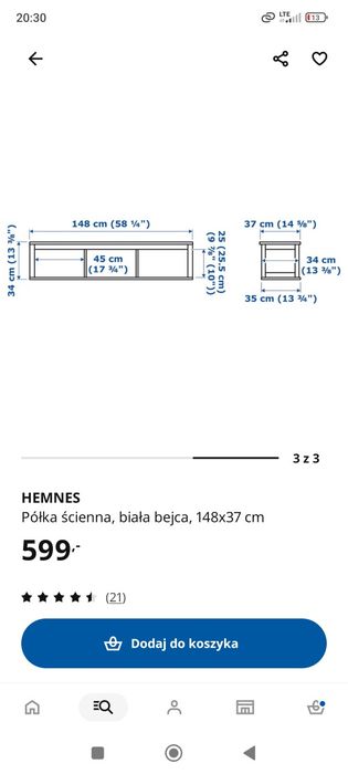 Półka ścienna IKEA HEMNES biała bejca