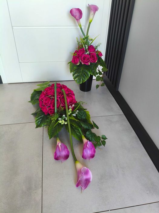 Komplet Nagrobny Różana kula Fuksja Elegancki i Niepowtarzalny