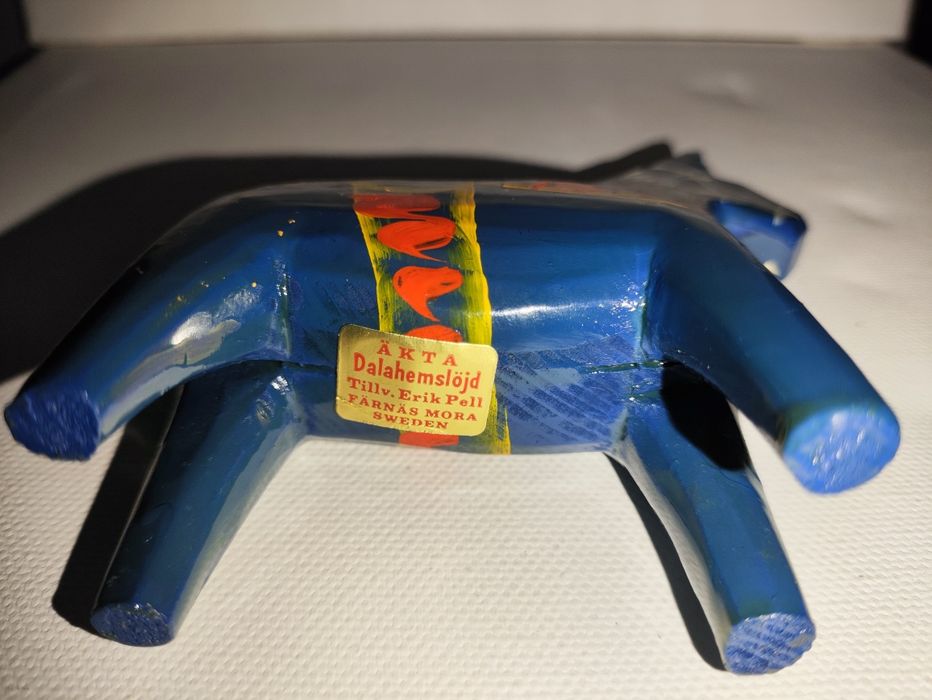 Koń Dala Dalahemslöjd niebieski Dalahäst szwedzki cudowny drewniany