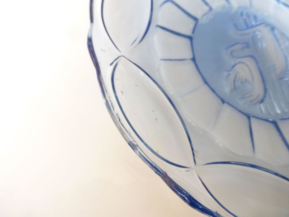 Patera na ciasto półmisek kryształowy kryształ PRL niebieski