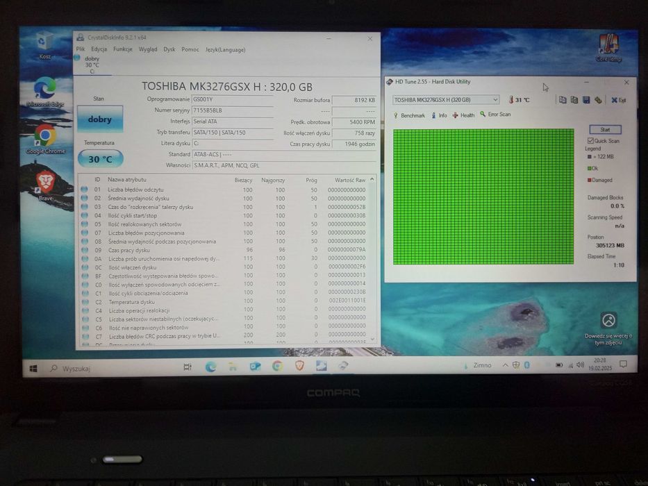 Laptop HP CQ58 320GB 8GB Win10 Bateria 2-3 godziny