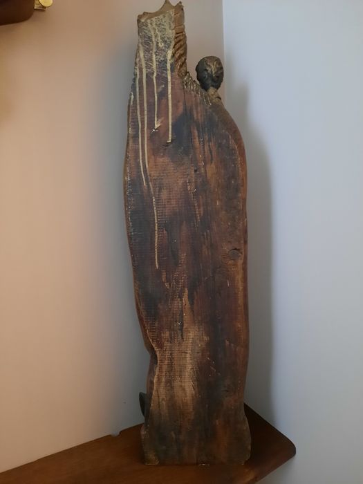 Stara duża drewniana figurka 75,5cm Matka Boska z dzieciątkiem rzeźba