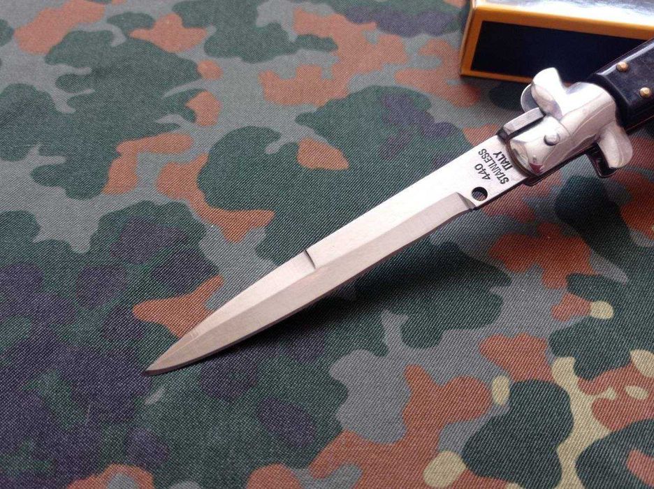 Туристичний складний викидний ніж стилет AKC Stiletto 440 Steinless Italy Black 25см,ніж для туризму з автоматичним пружиним викидом леза
