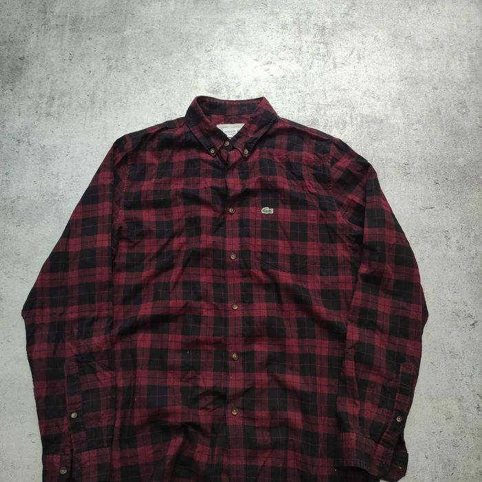 MĘSKA Elegancka Koszula Bawełna Kratka PREMIUM Haft Lacoste Casual