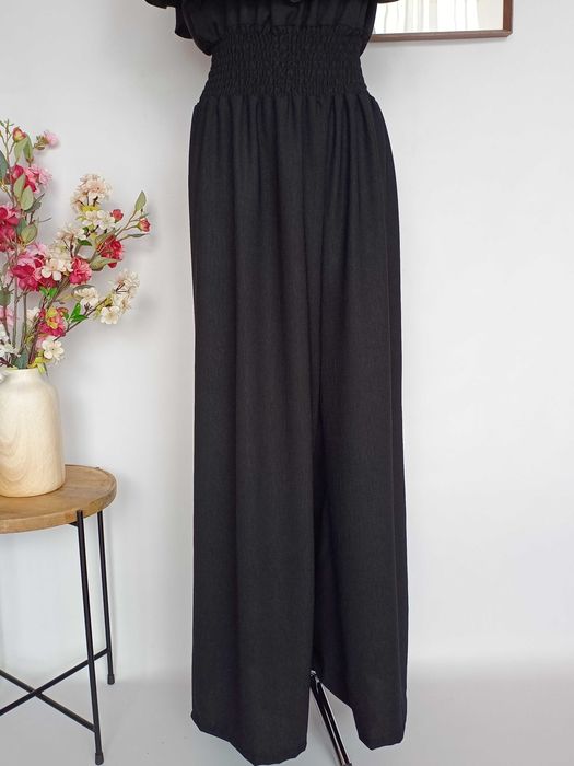 Czarny elegancki kombinezon hiszpanka plus size 46 48 maxi wiskoza Italy Moda