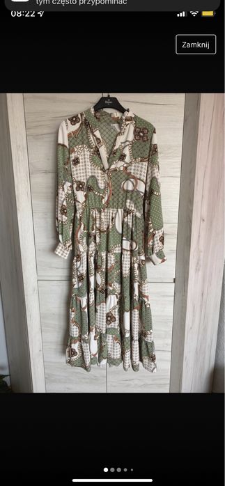 elegancka sukienka damska midi zielono bezowa rozmiar m