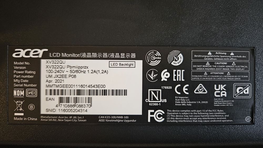 Acer XV322QU 32” QHD – uszkodzony (pęknięta matryca) komplet - pudełko