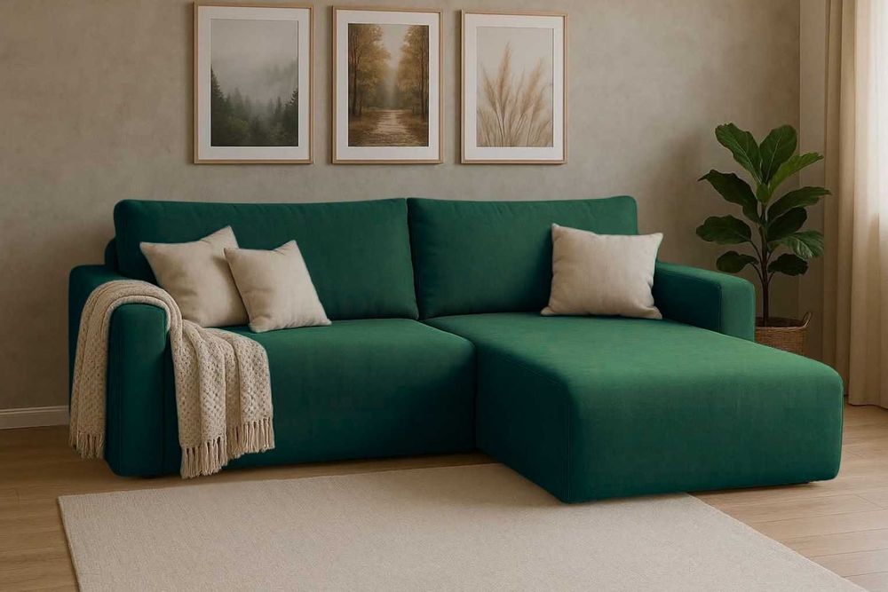 Narożnik Bergamo. Rogówka. Sprężyny bonell, pojemnik, automat, welur